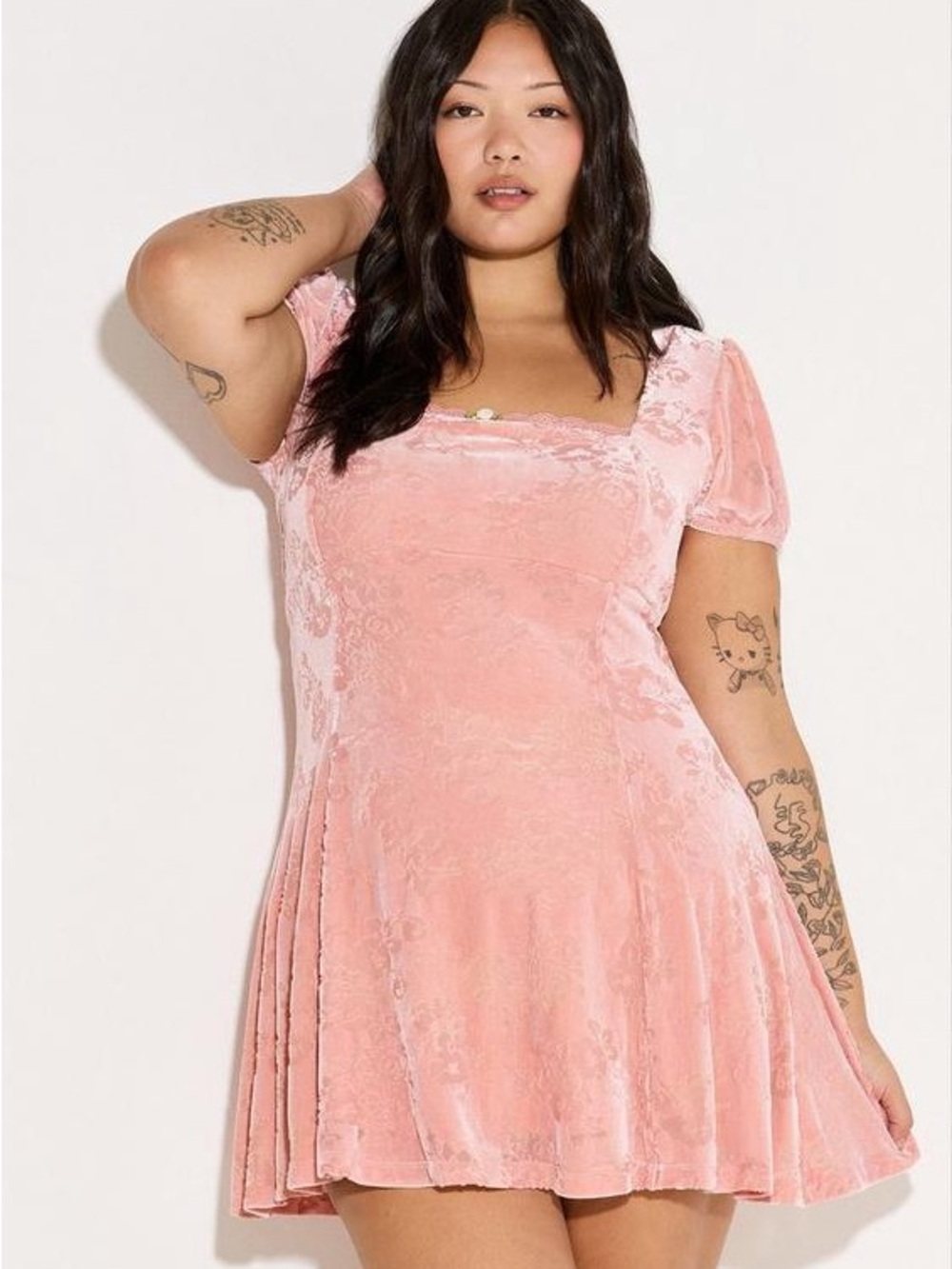 torrid LoveSick Blush Pink Embossed Velvet Square-Neck Fit-and-Flare Mini Dress